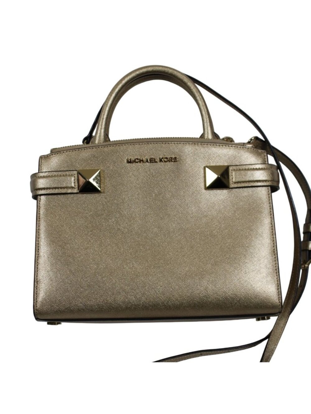 Michael Kors Gold Crossbody Satchel With Studded Details & Detachable Strap